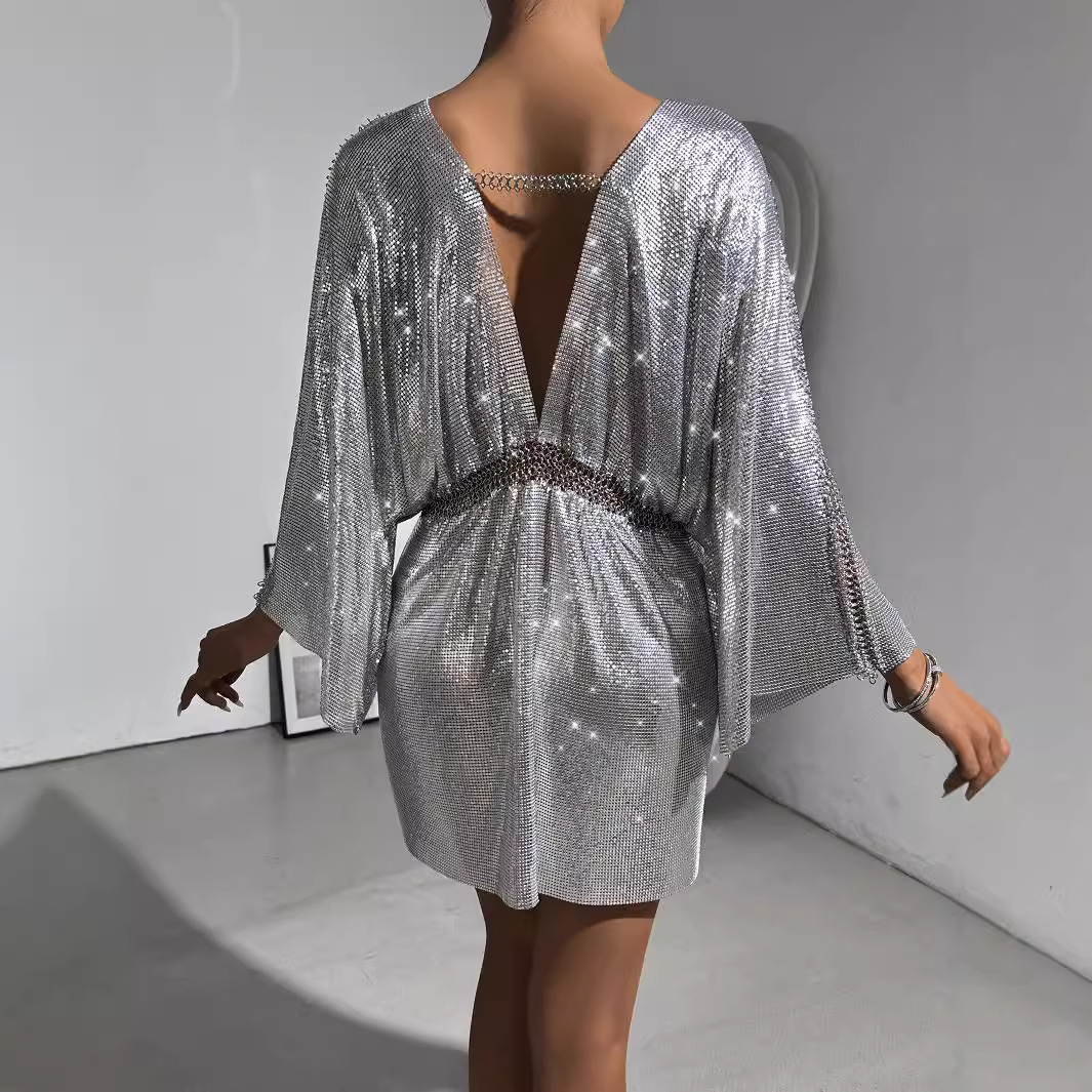 sequin metal v neck dress Colors Dress