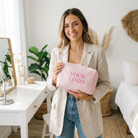 Sac de toilette en toile rayée avec logo brodé personnalisé Qetesh, grande capacité pour femmes, trousse de maquillage de voyage, étui de toilette personnalisé