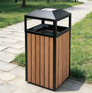 15 Gallon Metal &amp; Wood Outdoor Public Trash Bins with Removable Inner Bucket Classic Style Commercial &amp; Hotel Use - Product Image 1