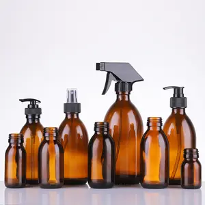 Botella de vidrio ámbar con espray, dispensador de jabón desinfectante de manos, cosmético, Sub-embotellado, 2oz, 4oz, 8oz, 12oz, 16oz