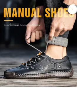 <span class=keywords><strong>Chaussures</strong></span> en cuir souple pour hommes 2025, grande taille, faites à la main, polyvalentes pour toutes les saisons, à lacets, couleur unie, tendances de la mode automne - Product Image 6
