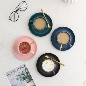 Bán Buôn Vàng Rim Gốm Văn Phòng Cốc Cà Phê Với Biểu Tượng Tùy Chỉnh Matte Đen <span class=keywords><strong>Cup</strong></span> Và Chiếc Đĩa Đặt - Product Image 3