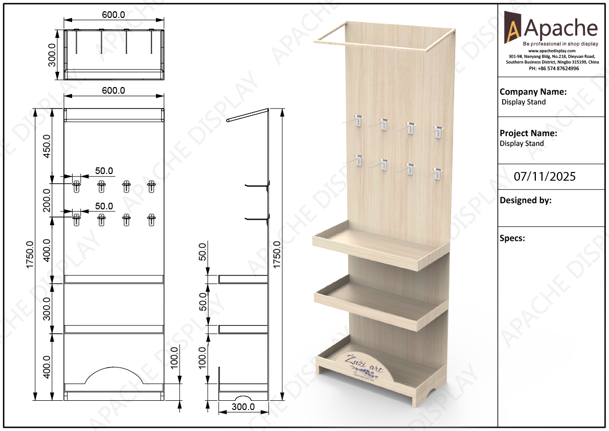 Customizded Wooden Display Stand Handmade Toy Display Shelf with Hooks for Retail for Toy Retail Store & Supermarket — view 2