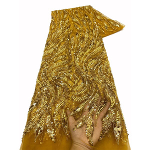 NI.AI 2025 kain renda manik-manik pengantin kualitas tinggi renda jaring renda payet bordir dengan mutiara untuk gaun pesta pernikahan - Product Image 1