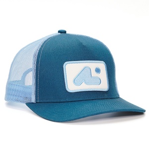 Casquettes de camionneur personnalisées à 5 panneaux en coton avec logo brodé, bleu, dos en maille - Product Image 3