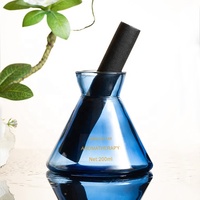 Diffuseur de parfum en verre unique avec bâtonnets, 7 oz, noir et bleu, pour huiles essentielles, vente en gros, marque privée
