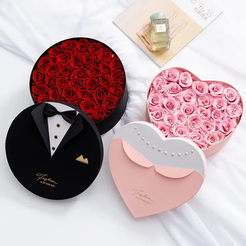 Caixa de arranjo de flores em forma de coração para presente, embalagem de flores para o Dia dos Namorados