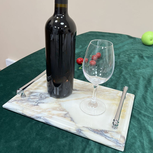 Stonekocc mármol Natural Breccia <span class=keywords><strong>Capria</strong></span> mango de plata bandeja cuadrada creativa hogar dormitorio Mesa joyería almacenamiento Decoración - Product Image 2