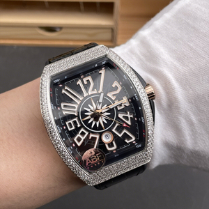 Montre de luxe pour homme avec cadran tonneau, lunette sertie de diamants, bracelet en caoutchouc et design étanche ABF - Product Image 3