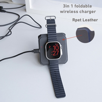 Stasiun Pengisi Daya Lipat Magnetik Kulit untuk Ponsel, Headphone, Jam Tangan Pintar, Pengisi Daya Cepat Perjalanan 3 in 1 Pengisi Daya Nirkabel Lipat