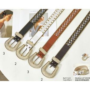 Cintura in Pelle Bianca con Diamanti 3.8*105CM, Cintura Moda Donna in Vera Pelle - Product Image 1