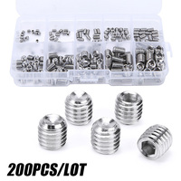 Kit d'assortiment de 200 vis sans tête Allen en acier inoxydable métrique DIN, tête bombée, extrémité concave, plaqué argent, norme CLASSE 4
