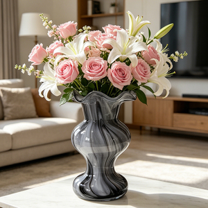 <span class=keywords><strong>Vase</strong></span> à fleurs en verre clair à motif gaufré avec bord festonné, <span class=keywords><strong>vase</strong></span> texturé à bulles fait à la main pour la décoration de la maison - Product Image 1