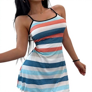 Striped Cap Short Bodycon Dress Crew Neck Knee-Length Casual Women's Jersey Polyester/Cotton Digital Printed Breathable Natural - Product Image 2