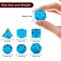 Jeu de dés RPG Dungeons & Dragons, fait main, écologique, 7 pièces, transparent, mat, polyédrique, en verre bleu, avec logo personnalisé