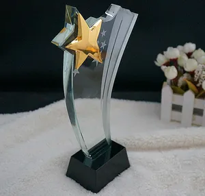 Trophy Design Gold Metal Star Optical Crystal Glass Trophy MH-J0865