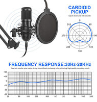 Micrófono de Condensador Rayco BM800 con Cancelación de Ruido para Smartphones, Micrófono USB con Cable para Podcasting y Transmisión en Vivo
