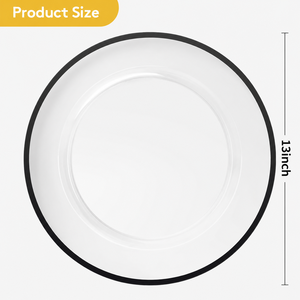 <span class=keywords><strong>Assiettes</strong></span> de présentation transparentes de 13 pouces avec bord noir, <span class=keywords><strong>assiettes</strong></span> de service en plastique pour mariage, fête, anniversaire, dîner, Noël - Product Image 2