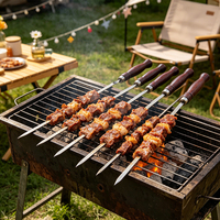 En gros, Brochettes de barbecue rotatives plates en acier inoxydable avec manche en bois pour extérieur
