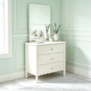 Ensemble de meubles de chambre d'enfant à bords festonnés en bois : <span class=keywords><strong>Lit</strong></span> <span class=keywords><strong>gigogne</strong></span>, Armoire, Bureau, Table de chevet, Commode, Bibliothèque, Tabouret - Product Image 6