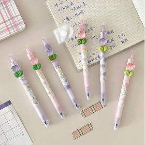 Niedlicher Cartoon-Radierstift mit Einziehfunktion, 0,5mm Blau-Tinte, Tulpen-Ornament und Weichem Griff für Schule und Büro - Product Image 3