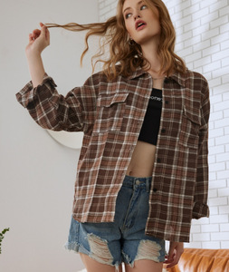 2026 Fashion Women Plaid Shirt Chic Checked Blouse Long Sleeve Print Shirts Loose Casual Outwear Vintage <strong>Checkered</strong> <strong>Tops</strong> - Product Image 5