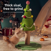 Tempat Tidur Kucing Natal Model Kartun, Tiang Garuk Sisal, Dua/Tiga Tingkat, Tahan Aus, Anti Gores, Mainan Kucing yang Menyenangkan