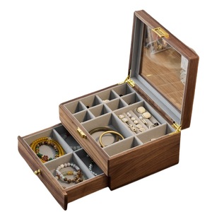 Wood Jewelry <b>Box</b> With Drawer Multi Layer Storage For <b>Earrings</b> Necklaces Solid Wood Rectangular Design - Product Image 5