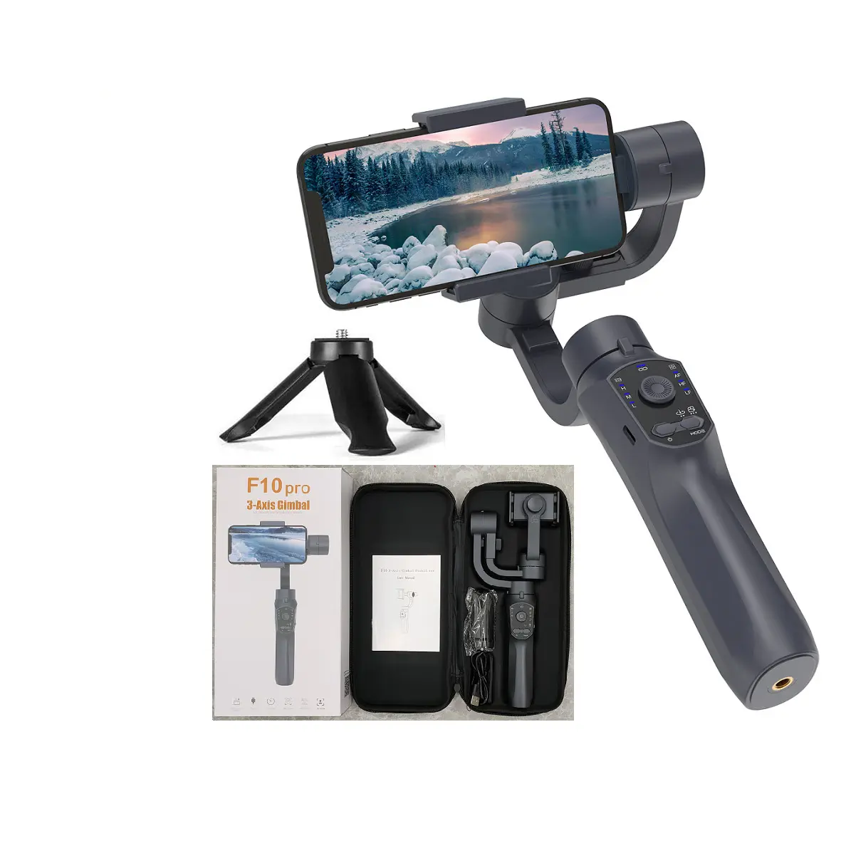 F10pro Mobile Phone 3-Axis Handheld Stabilizer Gimbal with App Smartphone Anti-shake Selfie Stick For iPhone 14 Xiaomi
