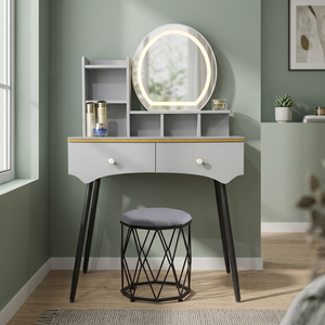 Modern Makeup <b>Vanity</b> Table With <b>Lighted</b> Mirror Storage Desk For Bedroom Furniture - Product Image 2