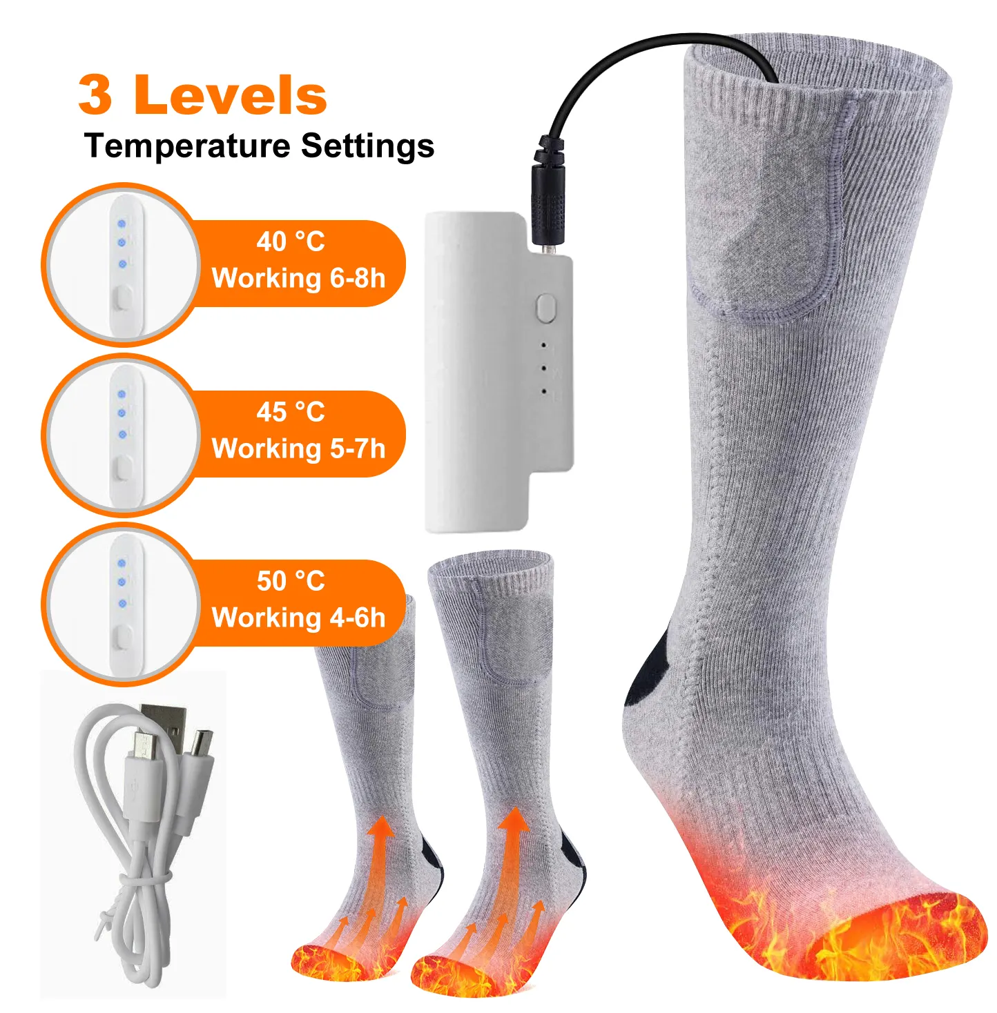Heated Socks Winter Electric Rechargeable Battery Heated Thermal Socks Women Washable for Men Women Rechargeable Casual Knitted