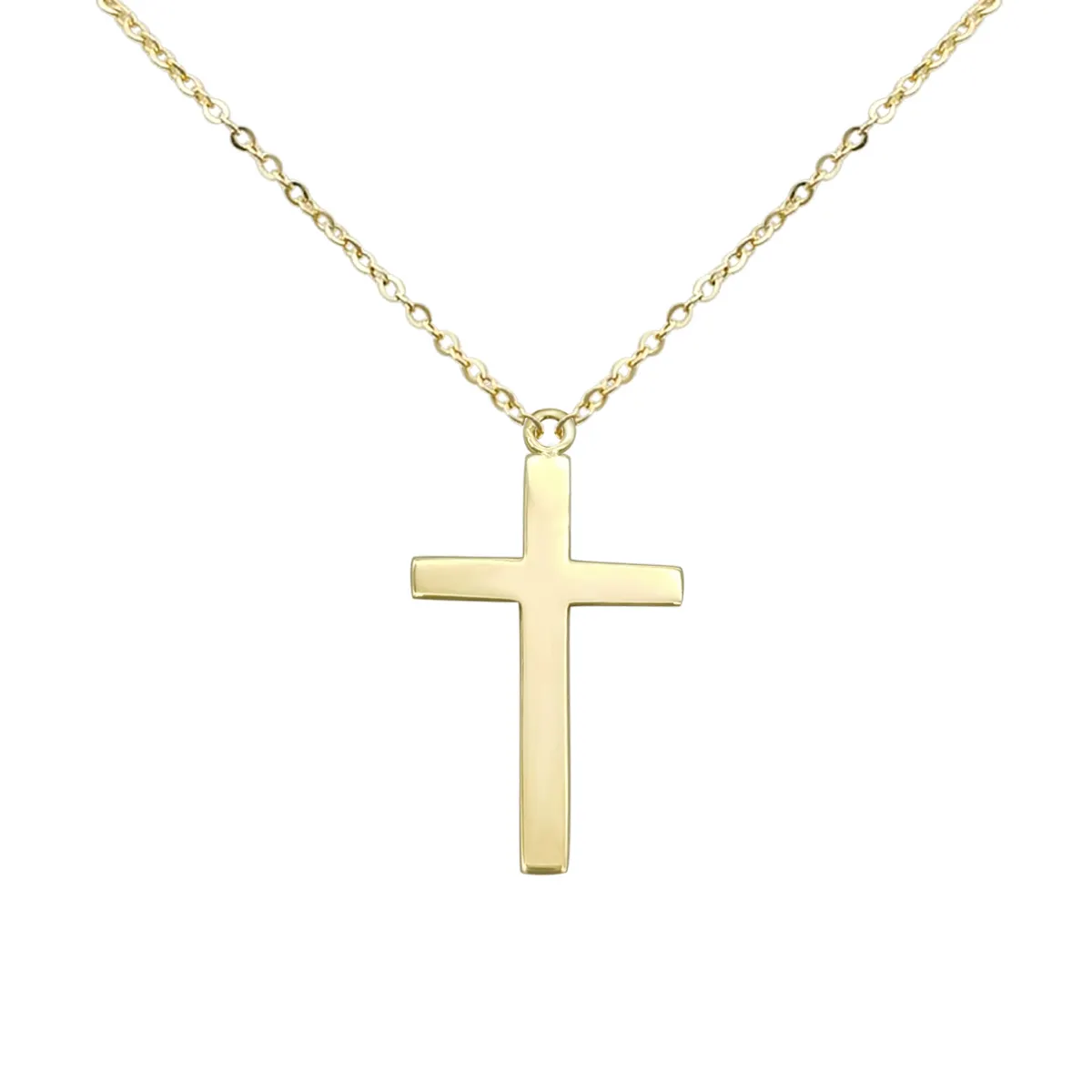 Gold Christian Cross Pendant Necklace Link Chain Fine Jewelry 9K 14K Solid Custom Logo Necklaces Trendy Yellow Gold 2 Pcs 40+5cm