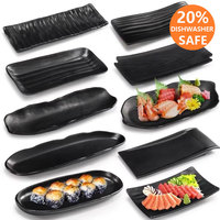Vaisselle de restaurant en gros, plats en plastique japonais, assiette à apéritif, assiette à sushi, incassable, noire, rectangulaire, en mélamine