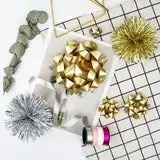 Metallic Blend Double Face 100% Polyester Gift Bows Set in Gold Silver Pink White with Glitter Foil <b>Ribbons</b> for Gift Packaging - Product Image 6