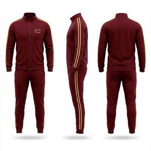 Men's Maroon Tracksuit Set Full Sleeve Zipper Sporty Casual Autumn Wear Polyester Cotton Regular Fit <b>Joggers</b> with Side <b>Pockets</b> - Product Image 1
