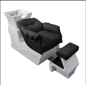 HICOMED <span class=keywords><strong>Fauteuil</strong></span> de lavage électronique pour salon de coiffure en cuir gris et coque blanche, lit de massage pour shampoing avec repose-pieds - Product Image 6