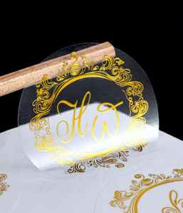 Adesivi Sigillanti Trasparenti Impermeabili Fustellati Personalizzati con Logo Stampato, Etichette per Imballaggio in Lamina d'Oro Trasparente - Product Image 2