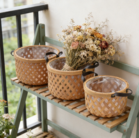 Panier de rangement en copeaux de bois pour la décoration de la maison, avec doublure imperméable, poignée en cuir, design moderne écologique, utilisation polyvalente