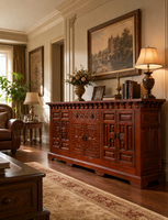 Petit buffet en bois avec armoires de rangement et tiroirs, buffet rustique sculpté pour salle à manger, salon