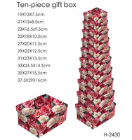 Prêt à expédier : Lot de 10 boîtes cadeaux empilables, design varié, boîtes carrées en papier pour anniversaire, Saint-Valentin, emballage cadeau