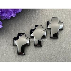 Cabochon en forme de croix en onyx noir pierre précieuse en vrac pour la fabrication de bijoux pierre polie naturelle idéale pour pendentifs bagues boucles d'oreilles - Product Image 5