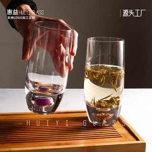 Tasse à thé en verre cristal Huiyi avec feuille d'or, verre à thé vert clair péridot pour le bureau, la maison, la salle de thé, cadeau d'affaires - Product Image 3