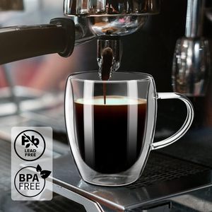Taza de Vidrio de Doble Pared de 350 ml (12 oz) con Asa para Café, Té, Latte, Cappuccino, con Logotipo Personalizado - Product Image 4