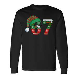 67 Christmas Six Seven Meme Brainrot Santa Hat T-shirt à manches longues - Product Image 1