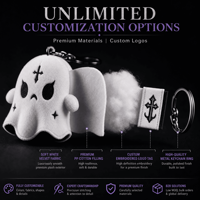 Fabricant de porte-clés en peluche fantôme gothique personnalisés OEM ODM, vente en gros de pendentifs de sac en peluche moelleux, approvisionnement direct usine
