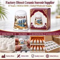 Doigtier en céramique souvenir du Qatar Doha avec motif islamique oryx arabe du désert, vente en gros, objets de collection, doigtsiers de couture