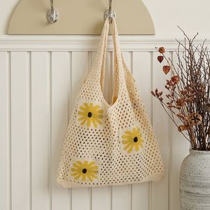 Bolso de hombro de punto calado de ganchillo hecho a mano con diseño de girasol para mujer, ideal para la playa y uso diario - Product Image 2