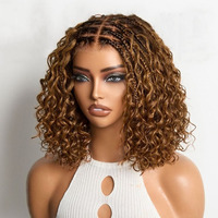 Pelucas sin pegamento de cabello humano con rizos profundos estilo bohemio, encaje de cierre 5x5 con parte superior trenzada, peluca de cabello humano indio virgen con encaje precortado