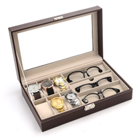Boîte de rangement rectangulaire en cuir PU écologique pour 6 montres et 3 lunettes de soleil, intérieur en flanelle anti-poussière pour montres de mode masculine