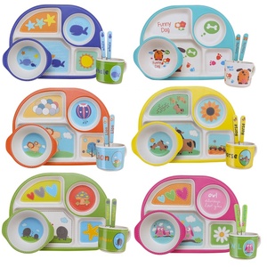 Conception de dessin animé mélamine personnalisé fibre de bambou divisé assiette tasse bol fourchette et cuillère vaisselle enfants ensemble - Product Image 2